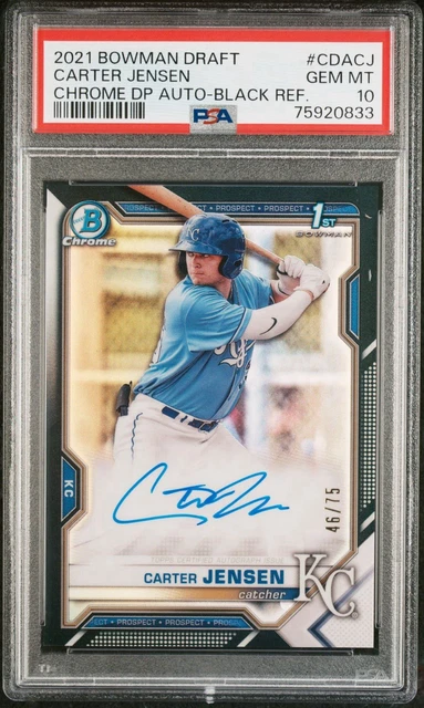 Carter Jensen 2021 1st Bowman Draft Chrome Auto Black Refractor /75 PSA 10 Royal