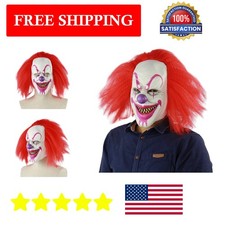Scary Latex Adult Clown Mask with Red Wig - Perfect for Halloween Horror
