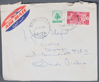 MayfairStamps Lebanon 1954 Beyrouth to Saudi Arabia TWA Air Mail Cover aaz_77107