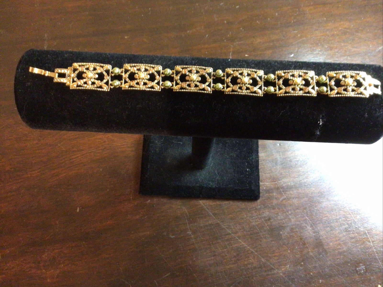 Monet Bracelet Gold Tone w/ Green & Yellow Stones Vintage