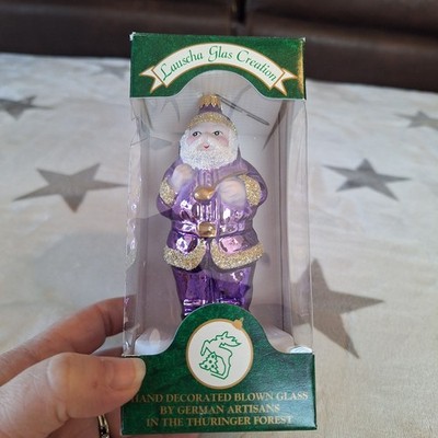 Lauscha Glas Creation Purple Santa Glass Christmas Ornament Germany w/ Box