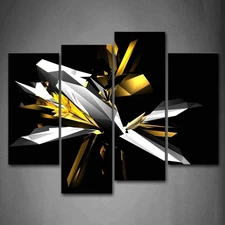 Black and Gold Wall Art Digital Abstract Black White Yellow Wall Art Painting...