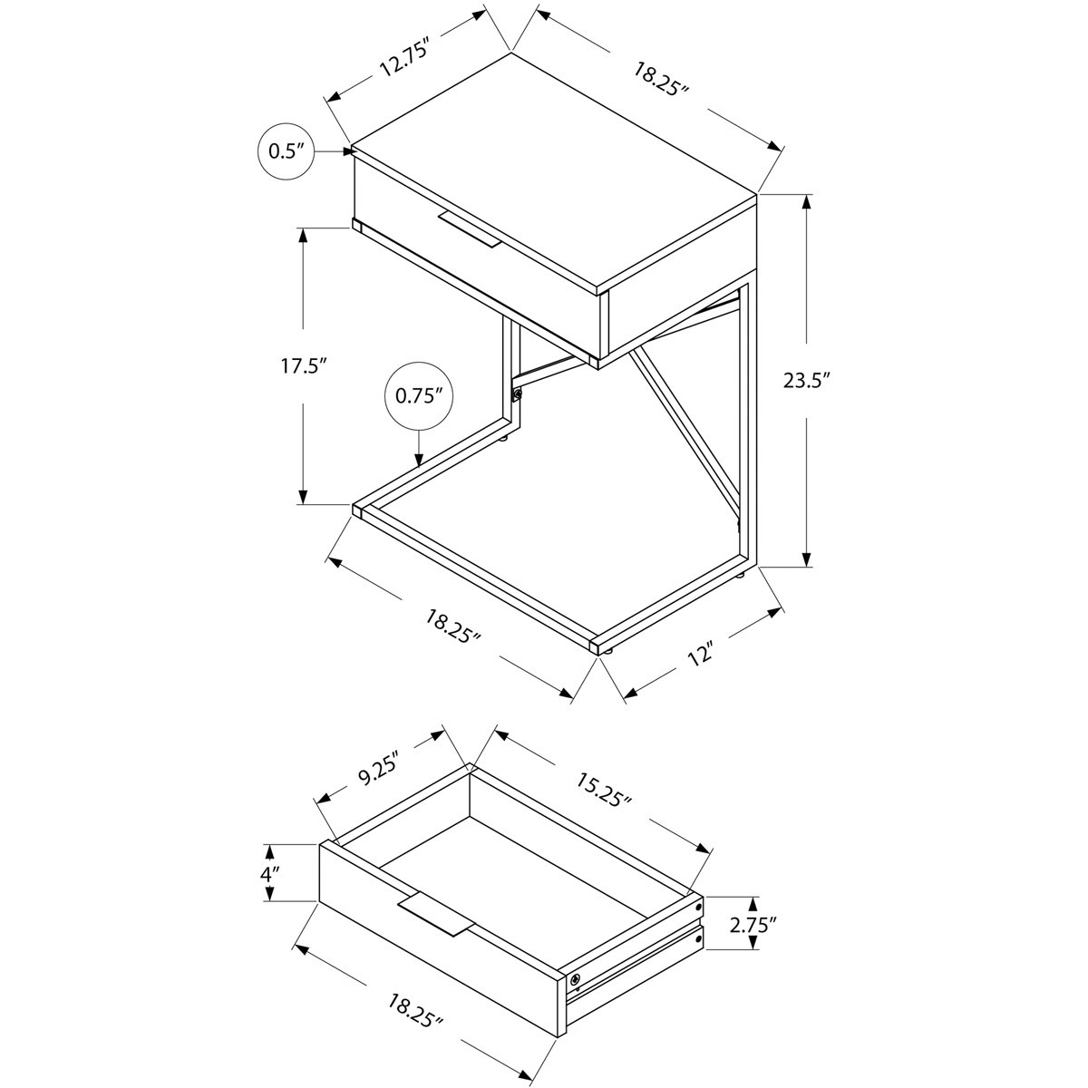 Decovio 15752-DT Seneca 24 X 18 inch Dark Taupe Accent End Table or Night Stand