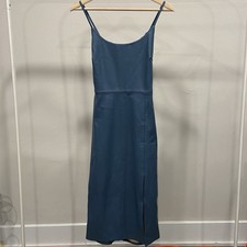 Fate Women’s Faux Leather Blue Spaghetti Strap Dress W/ Slit Size Medium New NWT