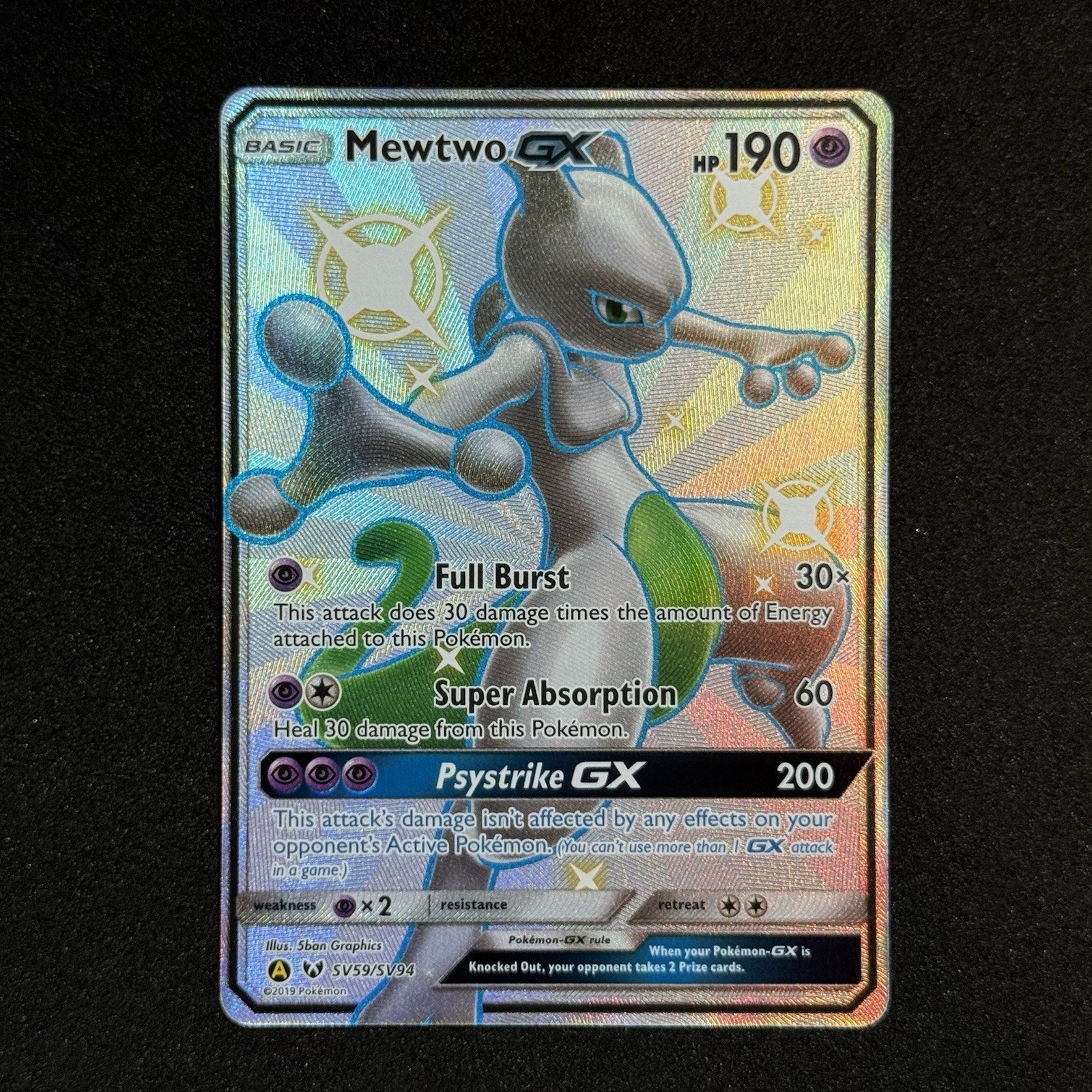 2019 Pokemon MEWTWO GX Hidden Fates Full Art #SV59 Sun & Moon PACK FRESH MINT MT