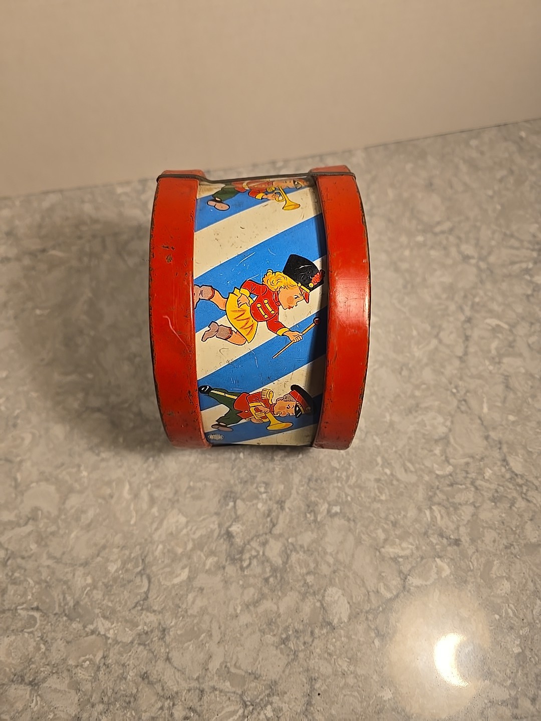 Mid-Century Vintage Children's Tin Drum Set, Musical Toy, Kids' Marching Band