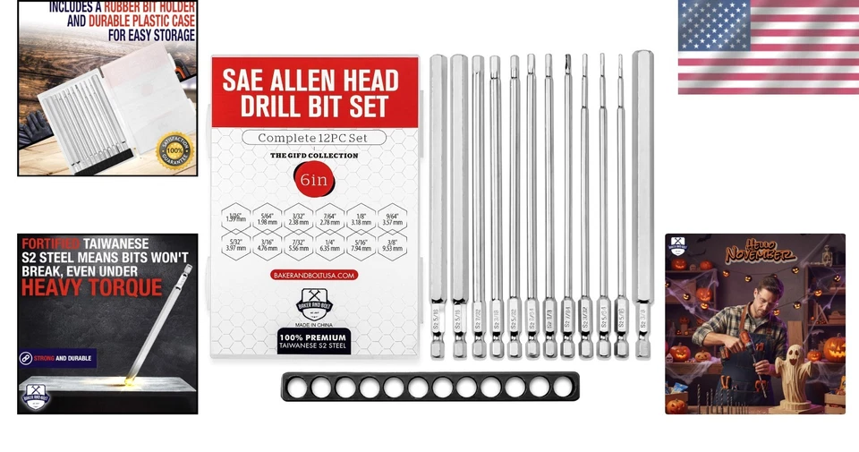 S2 Steel 12-Piece Hex Head Allen Wrench Drill Bits - 6" Long with Storage Case - Image 2 of 4