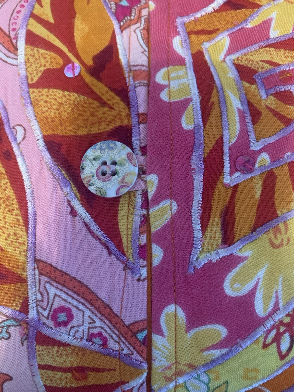 SANDY STARKMAN Artsy Patchwork Button Front Blaze… - image 10