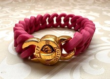 Rustic Cuff Silicone Mock Chain Bracelet Pink...