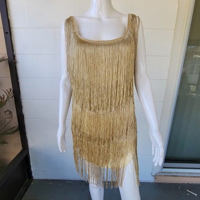 Gold Fringe Disco Mini Dress Women's Size S Party Clubwear Shimmy Costume  Sexy | eBay