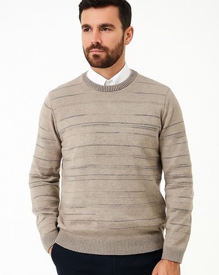 Paradise Collection Mens Medium Beige Long Sleeve Sweater Knit Crew Pullover