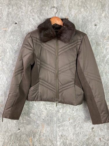 Blanc Noir Puffer Jacket Junior Size L Brown Fur Collar Zip Cuff - 第 1/14 張圖片