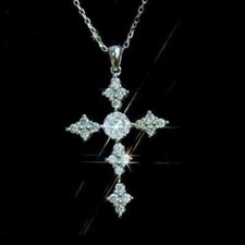2.23Ct Round Cut Real Moissanite Cross Women's Pendant 925 Sterling Silver