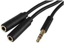 3.5mm Stereo Plug to 2x 3.5mm Stereo Socket Slim Lead, 7.5m Black - PRO SIGNAL