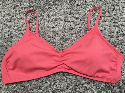 Shade & Shore Women's L (12-14) Pink Ribbed Shirred Bandeau Bikini Top