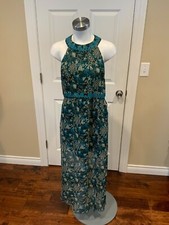 Anna Sui Green Floral Silk Sleeveless Maxi Dress w/ Open Back, Size 10 NWT! $855