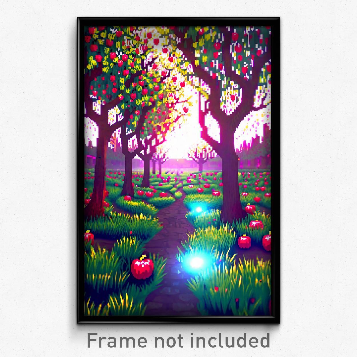8-Bit Psychedelic Pixel Art Poster - Squiggly Orchard Trippy Gamer Print