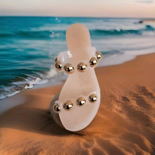 J. MANK Pink Jelly Sandal Slide Flat Studded Two Strap Poolside Beach Vacation - Afbeelding 3 van 9