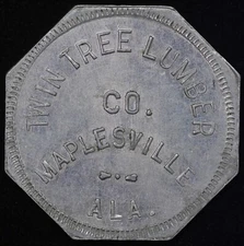 Maplesville, Alabama Twin Tree Lumber Co. Scrip Time Check X Trade Token 31mm
