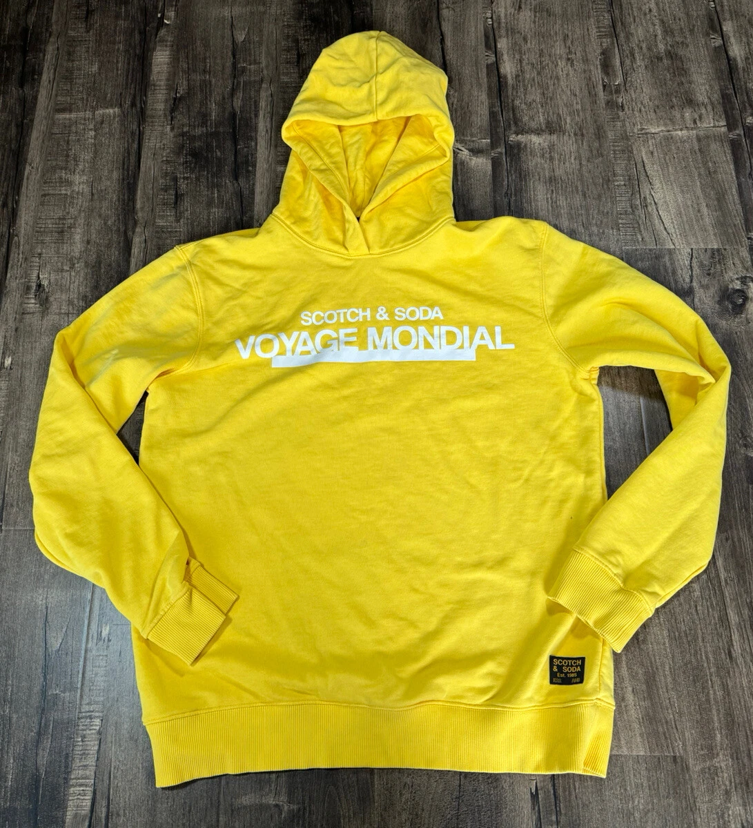 Scotch And Soda Mens Size XL Hoodie Voyage Mondial Yellow Atelier