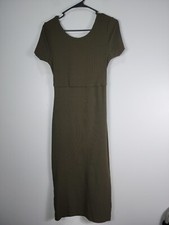 Zara Womens Ribbed Knit Dress Olive Green Sz Large Bodycon Pencil 2336