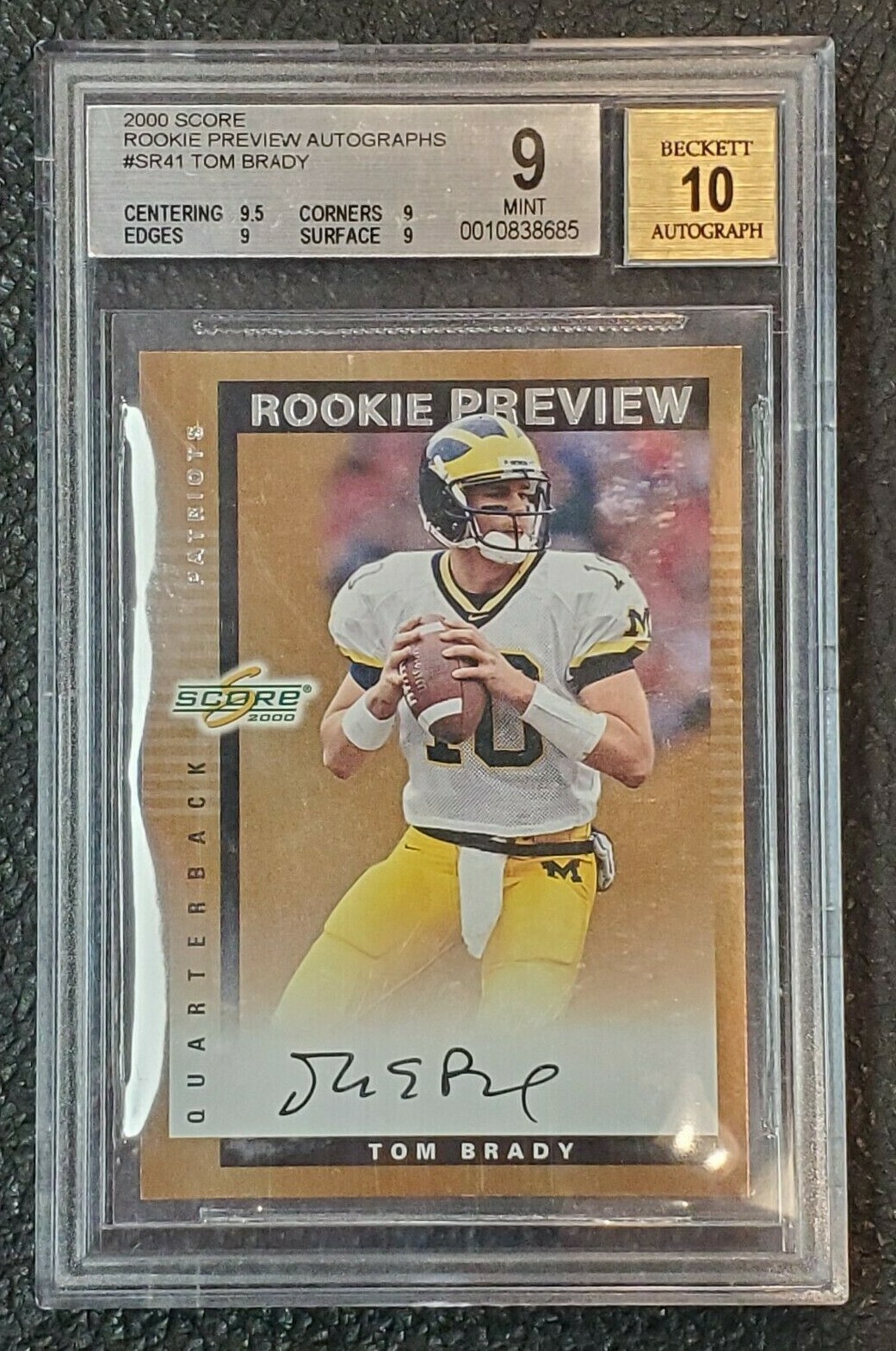 Tom Brady Autographed Signed New England Patriots 2000 Score "Rookie Preview s" #SR41 , Beckett 9 Mint & 10 Auto 