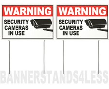 8x12 Inch WARNING SECURITY CAMERAS IN USE Yard Sign with Stake wb 2 PACK