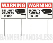 8x12 Inch WARNING SECURITY CAMERAS IN USE Yard Sign with Stake wb 2 PACK