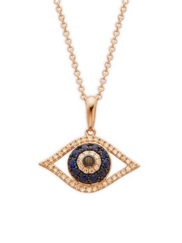 $1,505 EFFY 14k Rose Gold, Diamond & Blue Sapphire Evil Eye Necklace NEW - Afbeelding 1 van 8