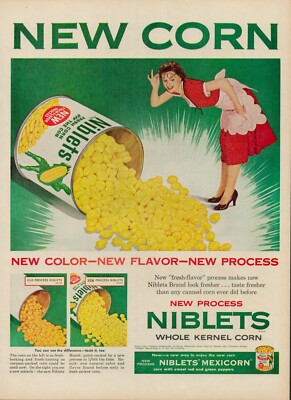 1954 Niblets Corn Canned Vegetables Vintage Old Print Ad Whole Kernel Fresh Flav