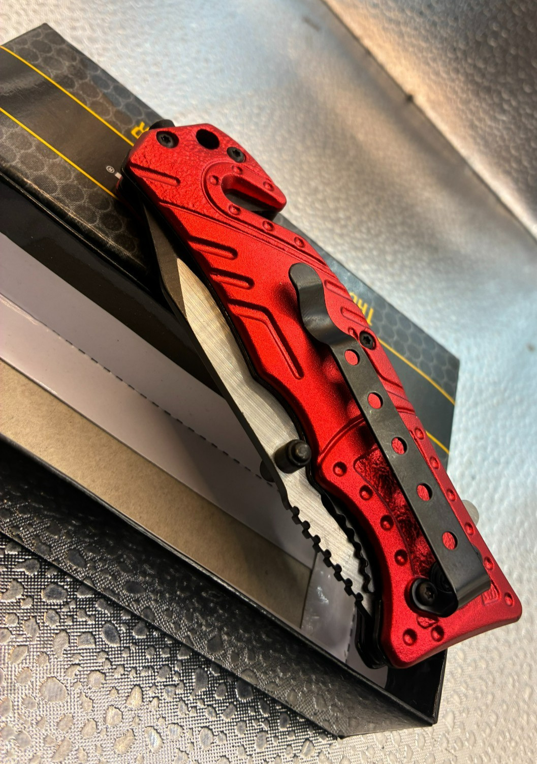 Tac Force Firefighter Rescue Pocket Knife Red Assisted Opening Seatbelt Cutter