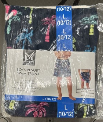 Member's Mark Boys Swim Trunks L (10/12) Palm Tree Print Quick Dry UPF 50+ Lined