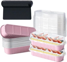 Mini Cake Pans with Lids and Spoons, Small Aluminum Foil Loaf Pans, Rectangular
