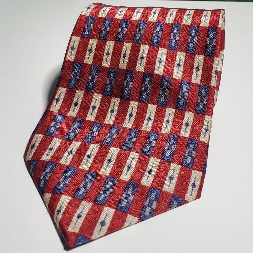 Vintage Paola Gucci 100% Silk Red White and Blue Pattern Neck Tie