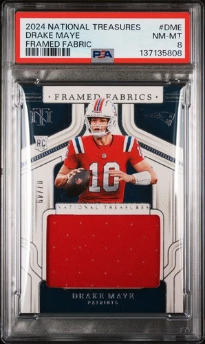 2024 NATIONAL TREASURES FRAMED FABRICS #DME DRAKE MAYE ROOKIE RC 7/49 PSA 8