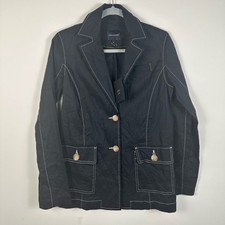 EI8HT DREAMS Linen Blazer Women Size 4 Black NWT Contrast Stitch Jacket