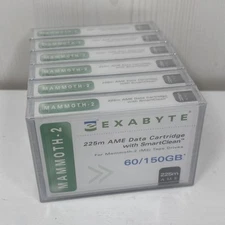 Lot of SIX New Sealed EXABYTE Tape Cartridges M2 Mammoth-2 225m AME 00558 150Gb