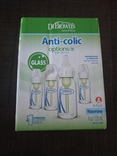 Dr. Brown's Natural Flow Anti-Colic Narrow Glass Baby Bottle 8 oz / 4 Pack BNIB