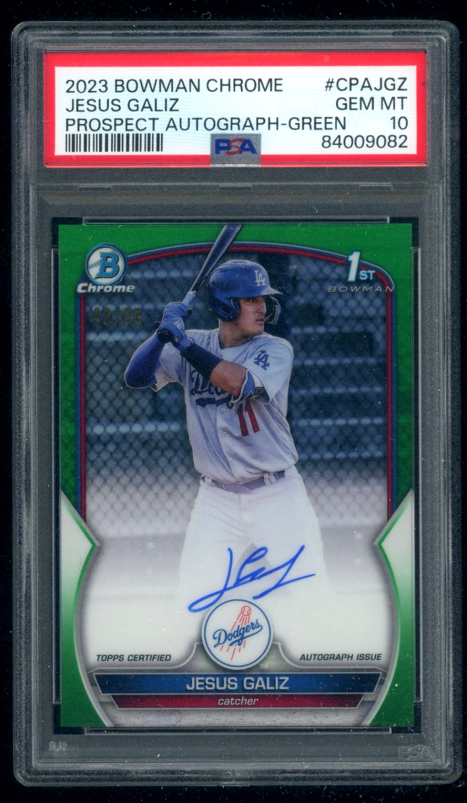2023 Bowman Chrome Green Refractor 1st Jesus Galiz Auto RC 43/99 PSA 10 Rookie