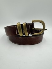 Vintage Old Navy Brown Leather Belt Made in USA Brass Buckle Size 28, 30  