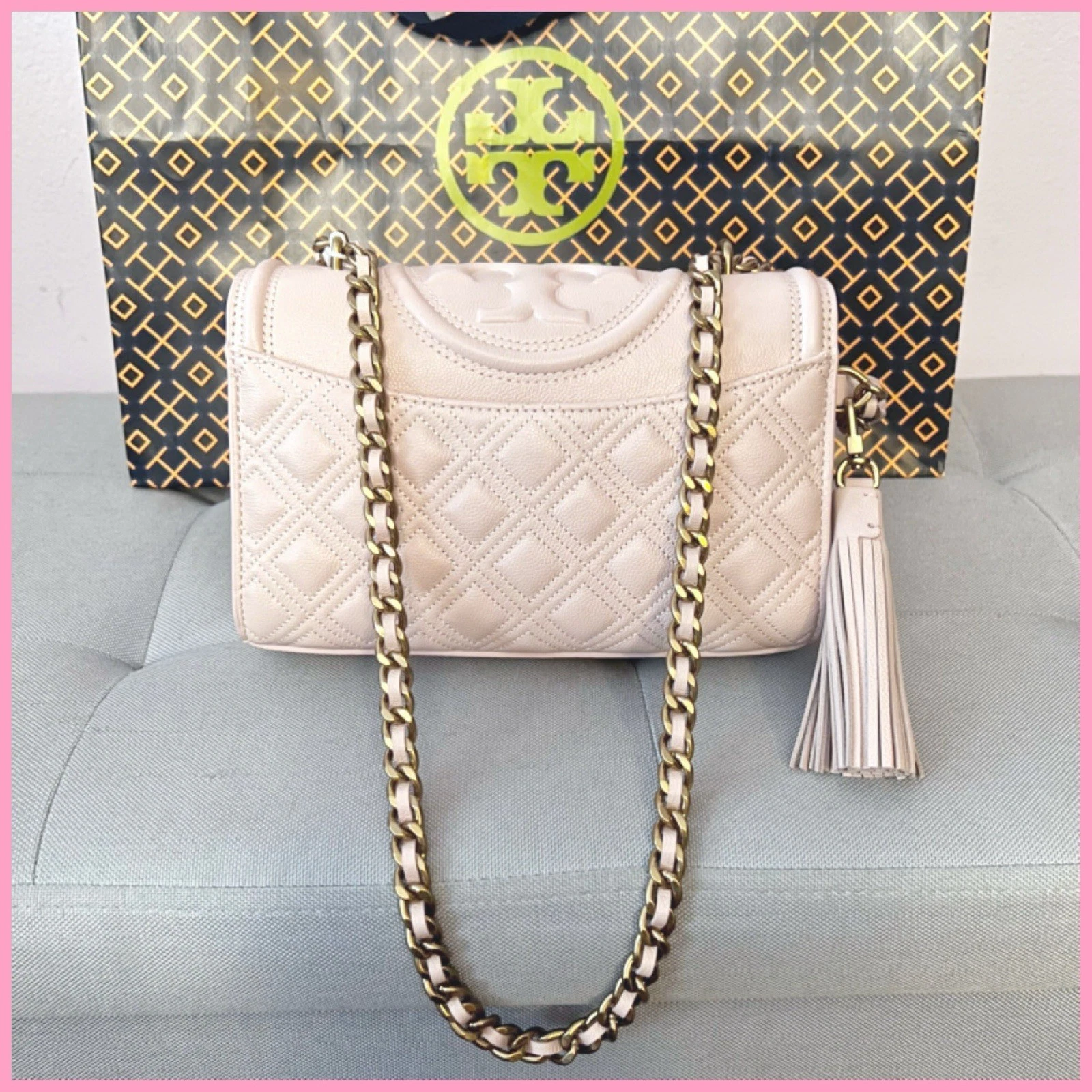 Borsa a tracolla convertibile nuova con etichette TORY BURCH Fleming in morbida pelle blush piccola $528