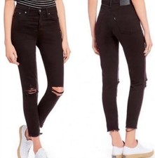 Levis Jeans Womens 25 Black Denim Wedgie Skinny High Rise Button Fly Distressed