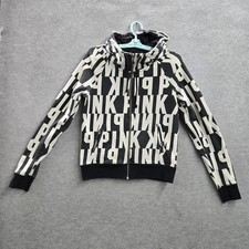 Victoria's Secret PINK Women Hoodie S Black Graphic Print Logo Zipper