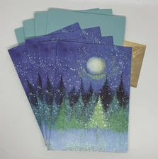 Papyrus Glitter Moon Pine Tree Forest Holiday Wishes Christmas Cards, Set of 4
