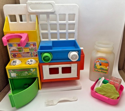 Vtg Fisher Price Fun with Food 1986 Toddler Kitchen + Accessories #1008