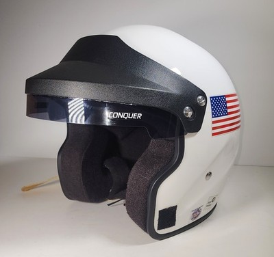 Conquer Snell SA2015 Open Face Racing Helmet White Size S Small 54-55cm 