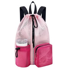 Swim Bag Mesh Beach Backpack Waterproof Drawstring Wet Pocket Swimming Gym