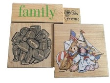 Wood-Mounted Rubber Stamp Lot Family Gift Designs Crafting Fun