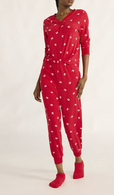 Joyspun Womens Pajama Topand  Pants  Set 2-Piece Red Pepper Print Size M