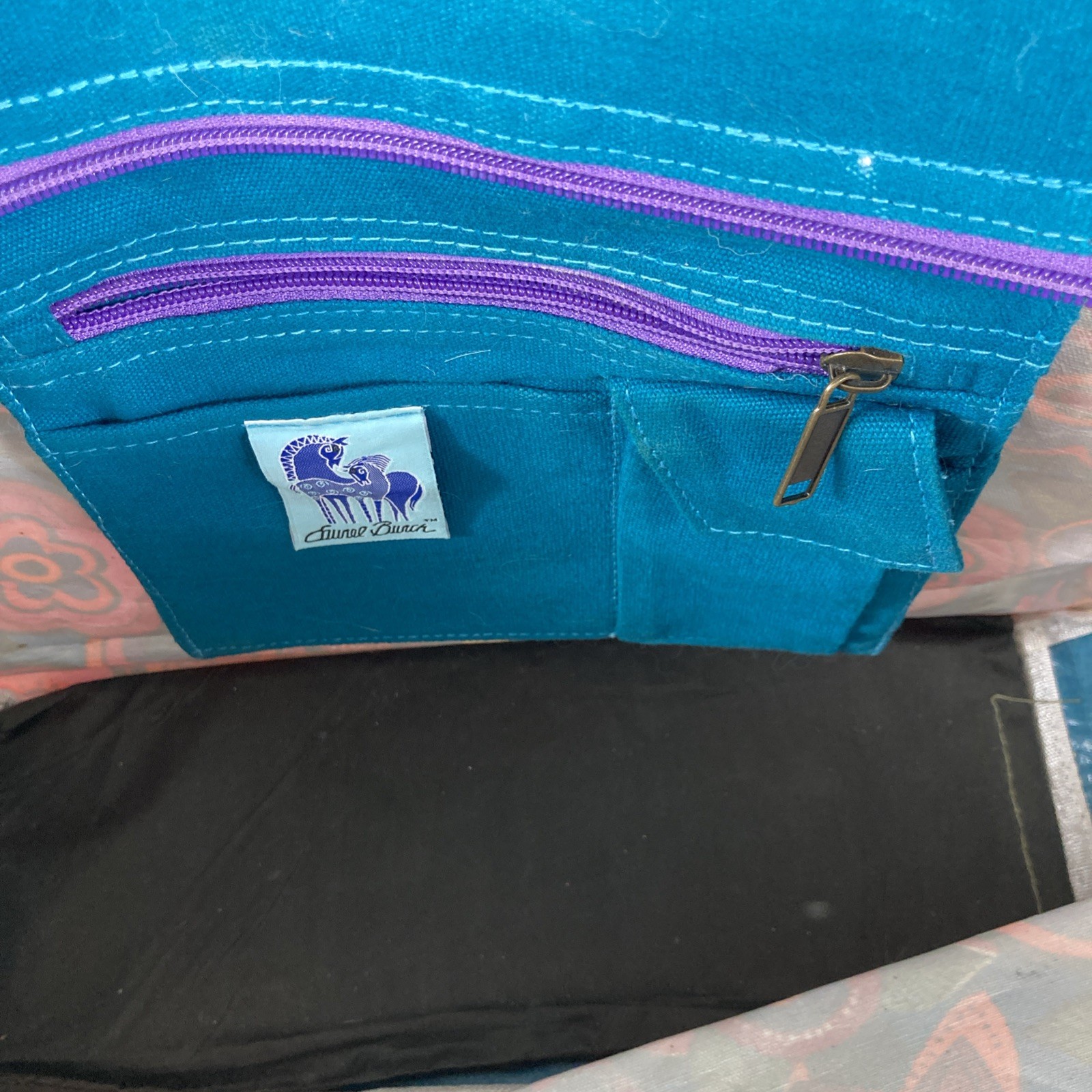 Sun N Sand Large Canvas Tote Bag Laurel Burch Floral Print End Pockets Zippered